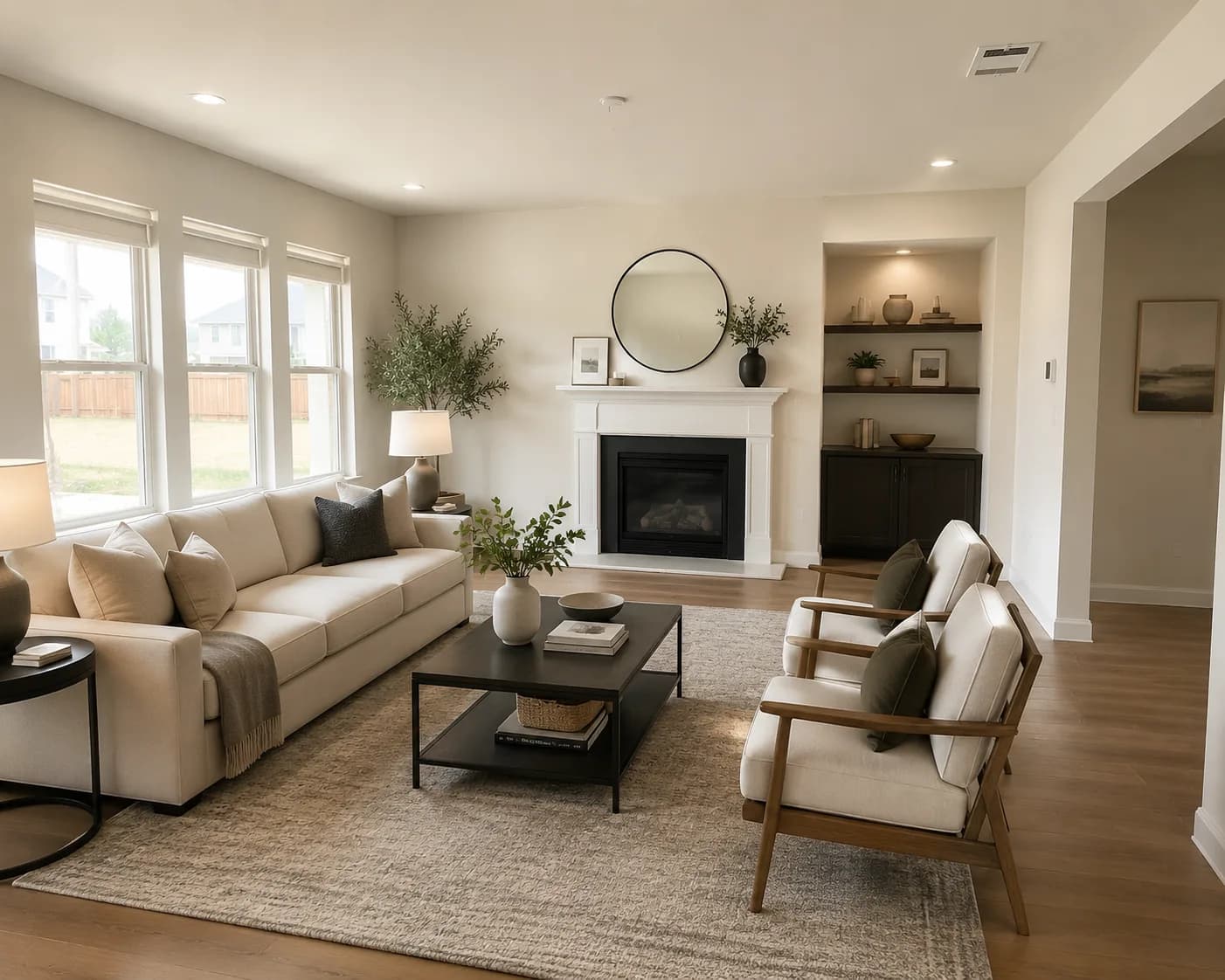 After — AI staged living room